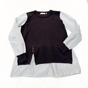 Patrizia Luca Milano Chambray Striped Sleeve Blouse Size S/M